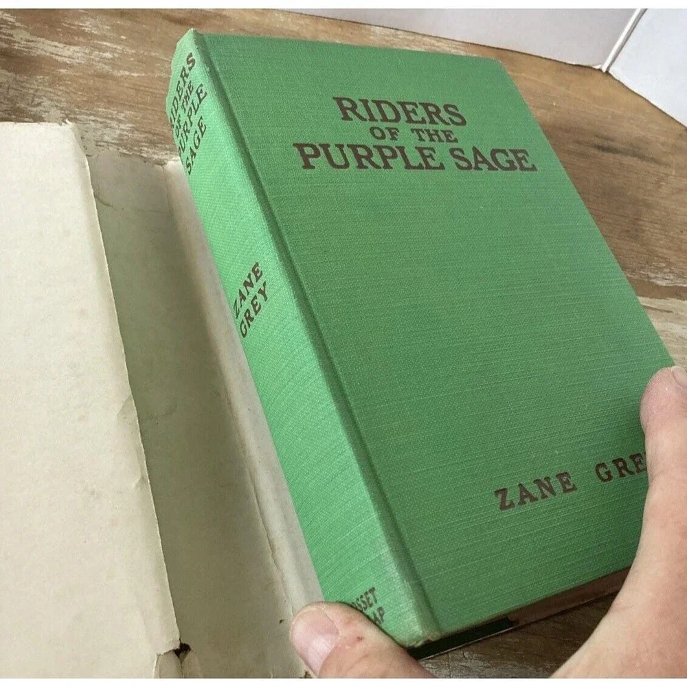 Vintage HCDJ Western themed books Zane Grey Riders Purple Sage Last Trail 1940's